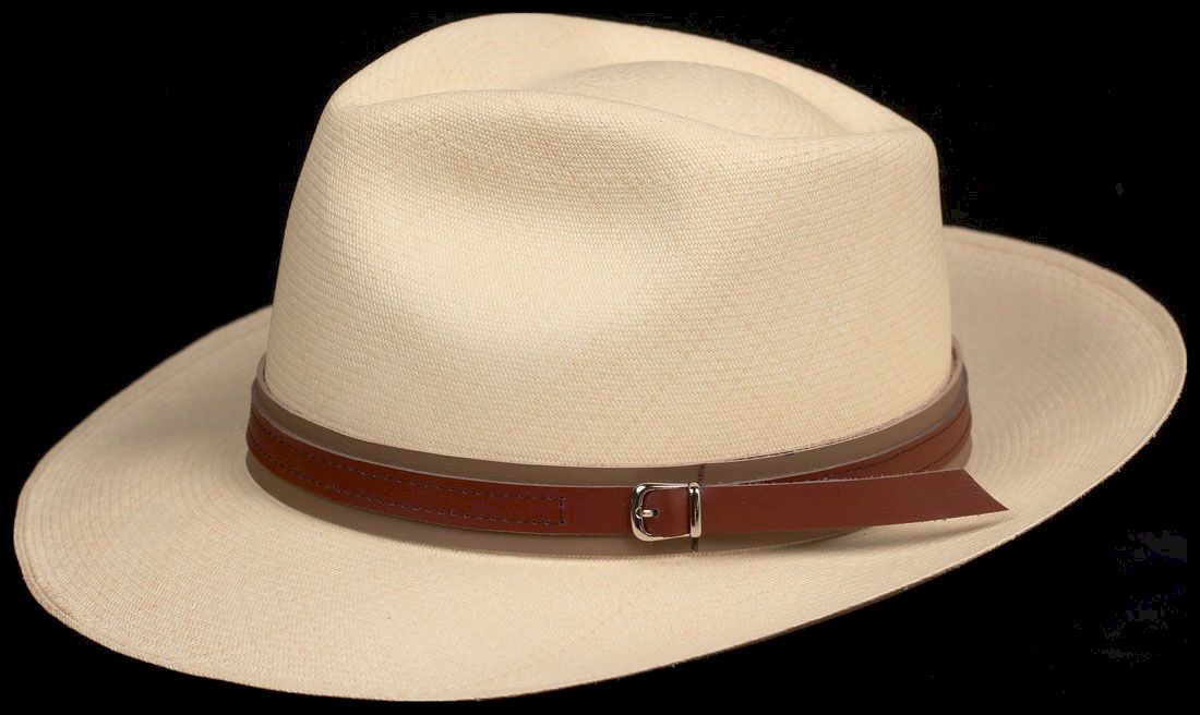 Brown on Tan 1 inch Leather hat band for Panama Hats