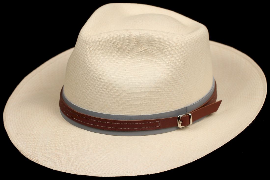 Brown on Grey 1 inch Leather hat band
